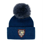 Knit Beanie w/St-Moritz Patch & Fox Fur Pom Pom