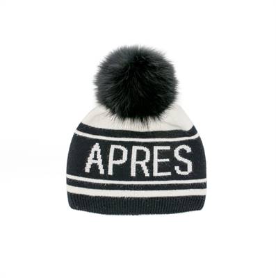 Knit Apres Ski Hat with Fox Pom Pom