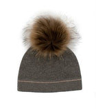 Knit Beanie with Crystals and Fox Fur Pom Pom