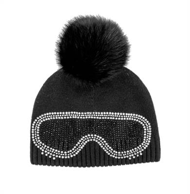 Ski Goggle Knit Beanie w/Fox Fur Pom Pom