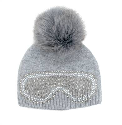 beanie hat with goggles Ski Goggle Knit Beanie w/Fox Fur Pom Pom – Grace & Joy Clothing Co