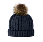 Cable Knit Beanie w/Fleece Lining and Fur Pom Pom