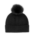 Ribbed Knit Cashmere Hat w/Fox Pom Pom