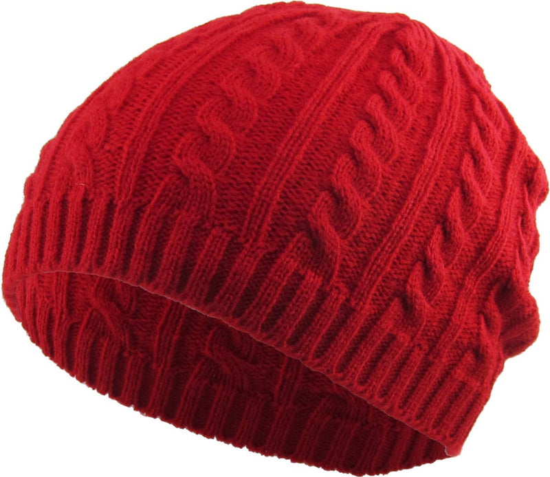 Cuffless Cable Knit Beanie