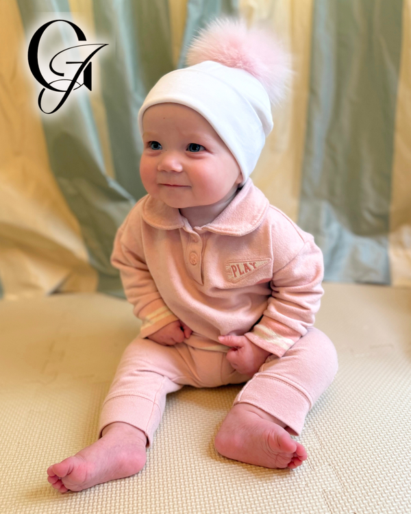 Baby Cotton Beanie w/Fox Pom