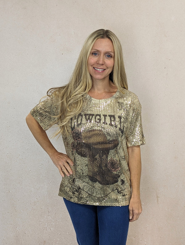 Sequin Cowgirl Short Sleeve Top