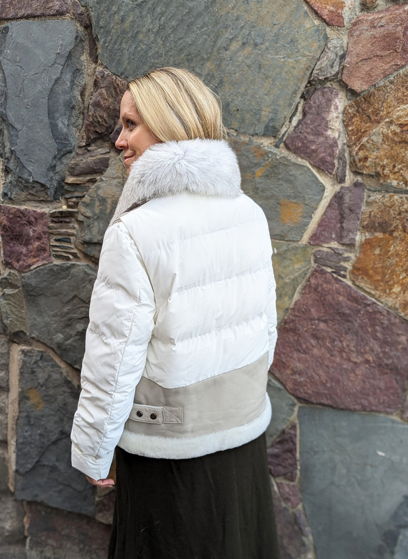 Shearling Puffer Jacket with Fox Collar