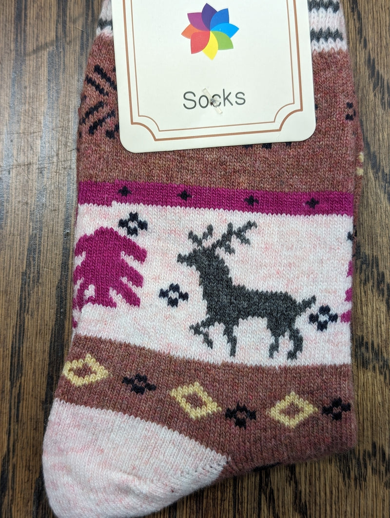 Women's Wool Blend Reindeer Crew Socks