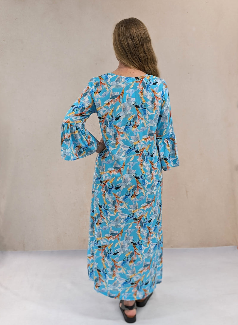 bell sleeve maxi dress pattern Red Paisley Sari Ruffle Bell Sleeve Maxi Dress