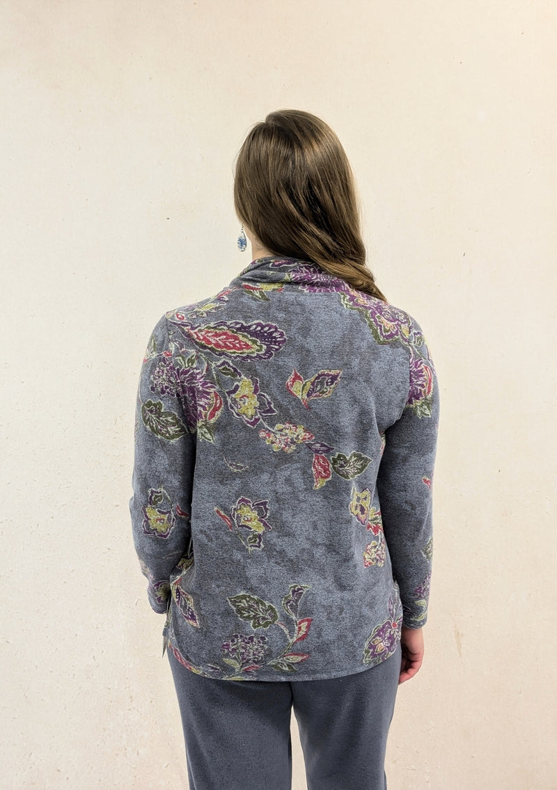 Fleece Floral Tie Neck Pullover