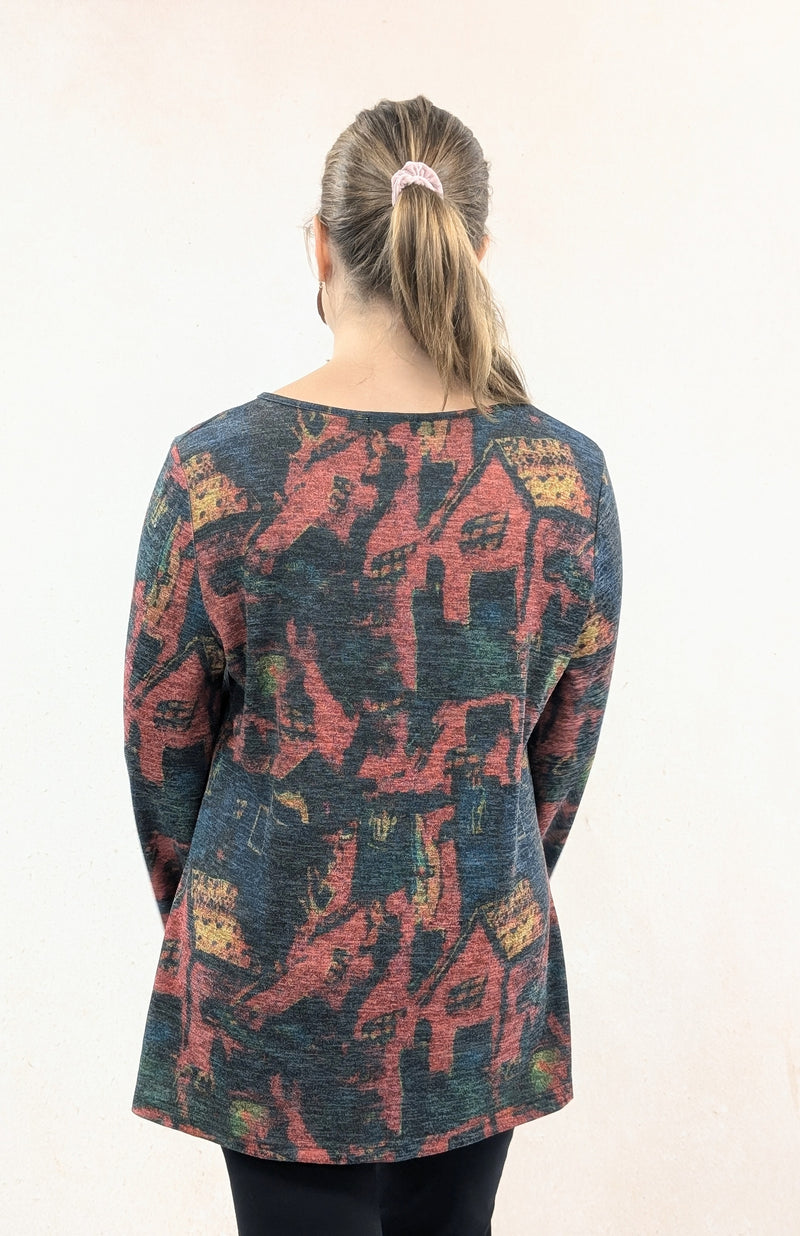 Knit Printed Unstitch Top