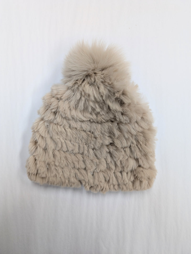 Knitted Rabbit Fur  Beanie with Pom