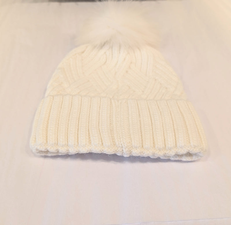 Knit Hat with Fox Pompom