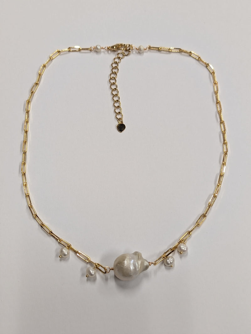 Baroque Pearl Necklace with paper clip chain