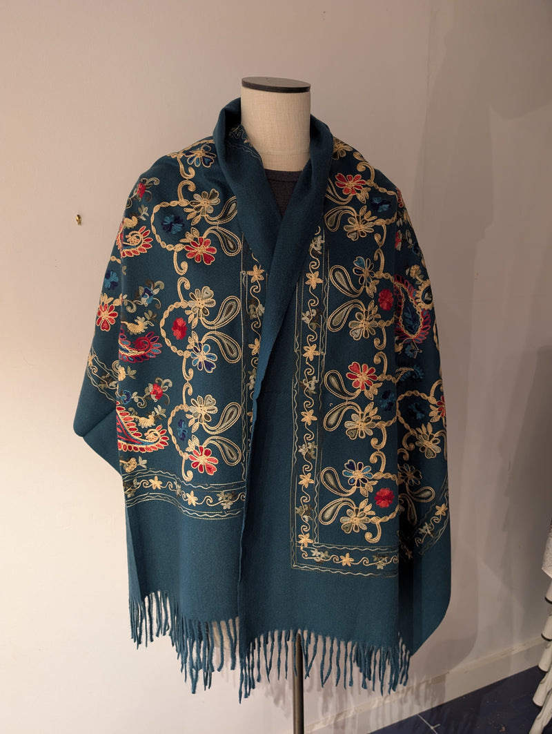 Embroidered Paisley Cashmere Scarf/Wrap