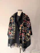 Embroidered Paisley Cashmere Scarf/Wrap