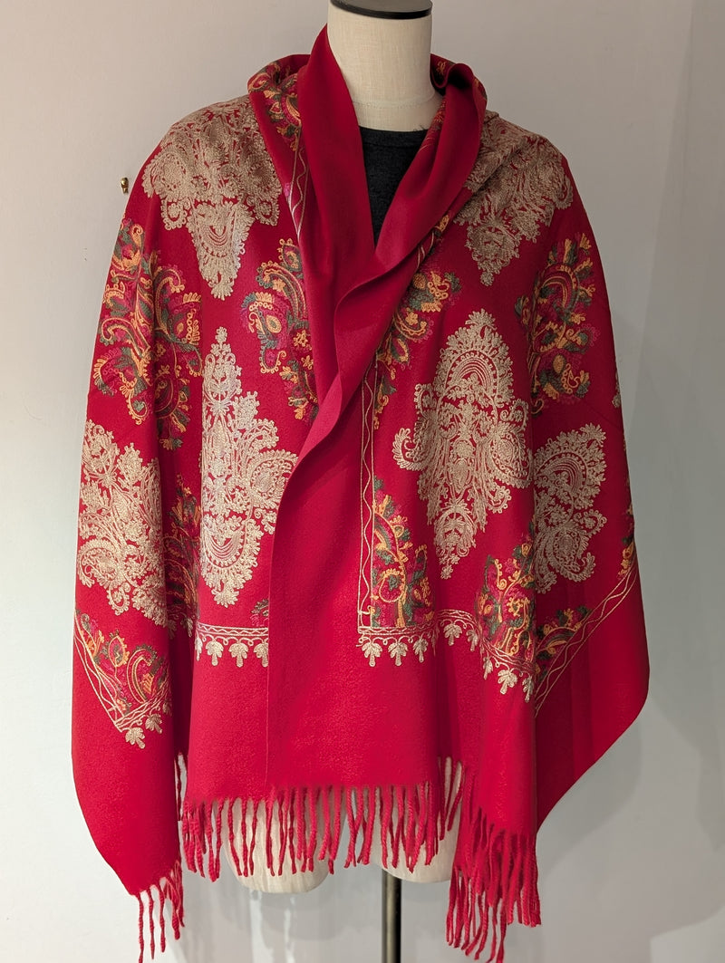 Embroidered Medallion Cashmere Scarf/Wrap