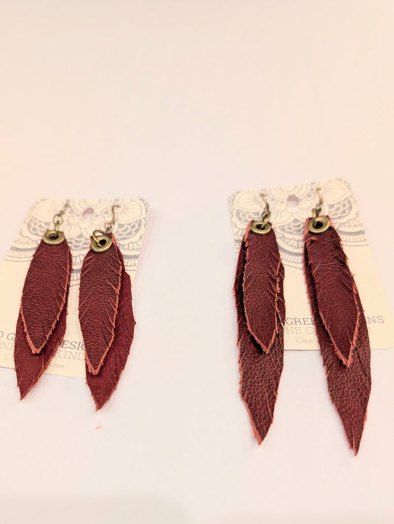 Leather Feather Earrings