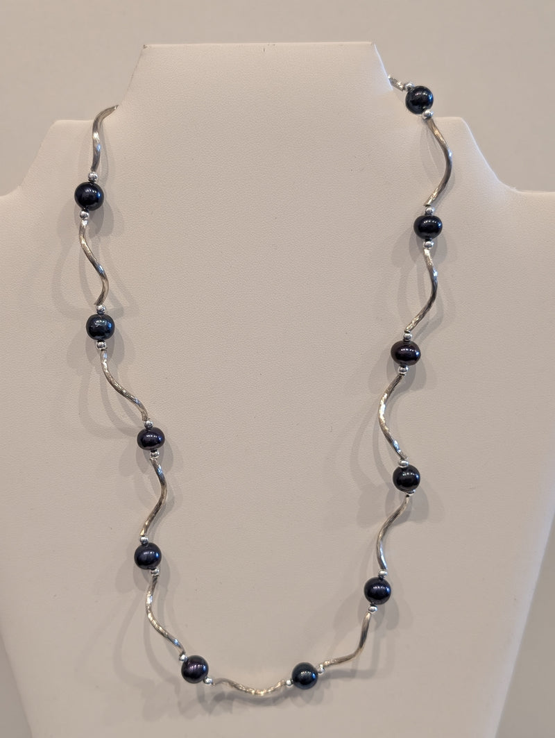 Sterling Silver Twisty Link with Pearls Necklace