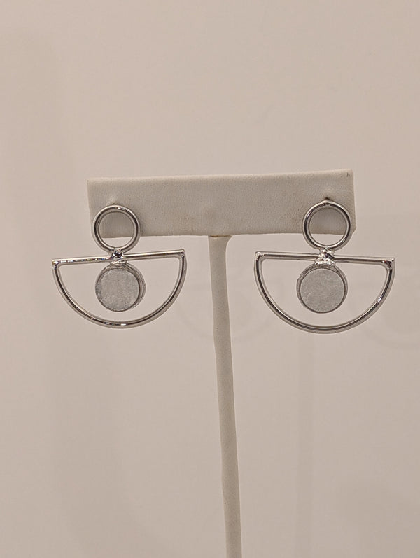 Geometric Silver Earrings w/white Druzy