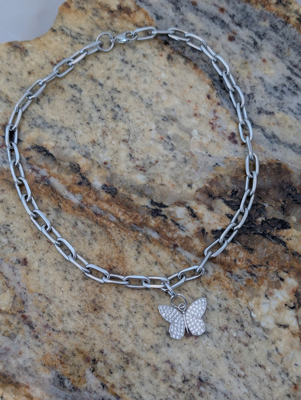 Butterfly Sparkle on Link Necklace