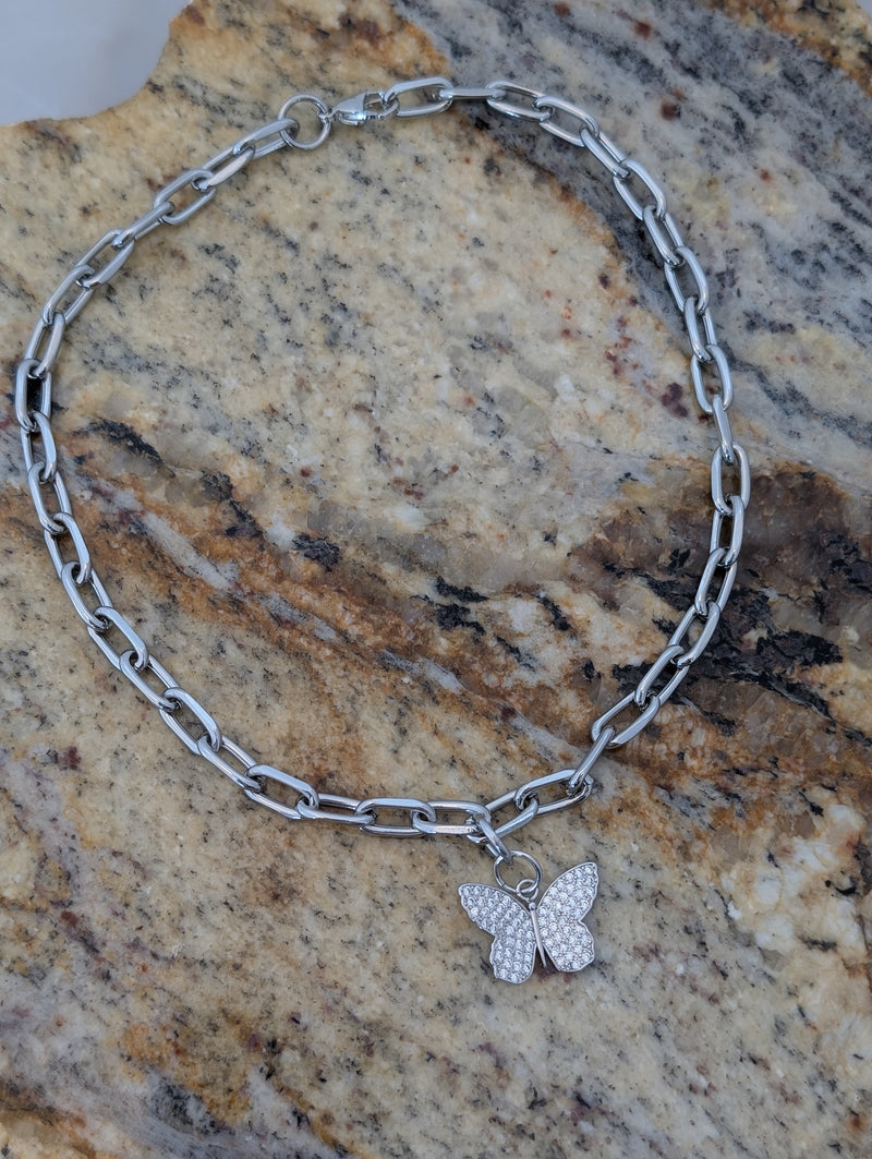 Butterfly Sparkle on Link Necklace