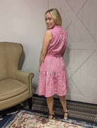 Pink Gingham Button Up Dress