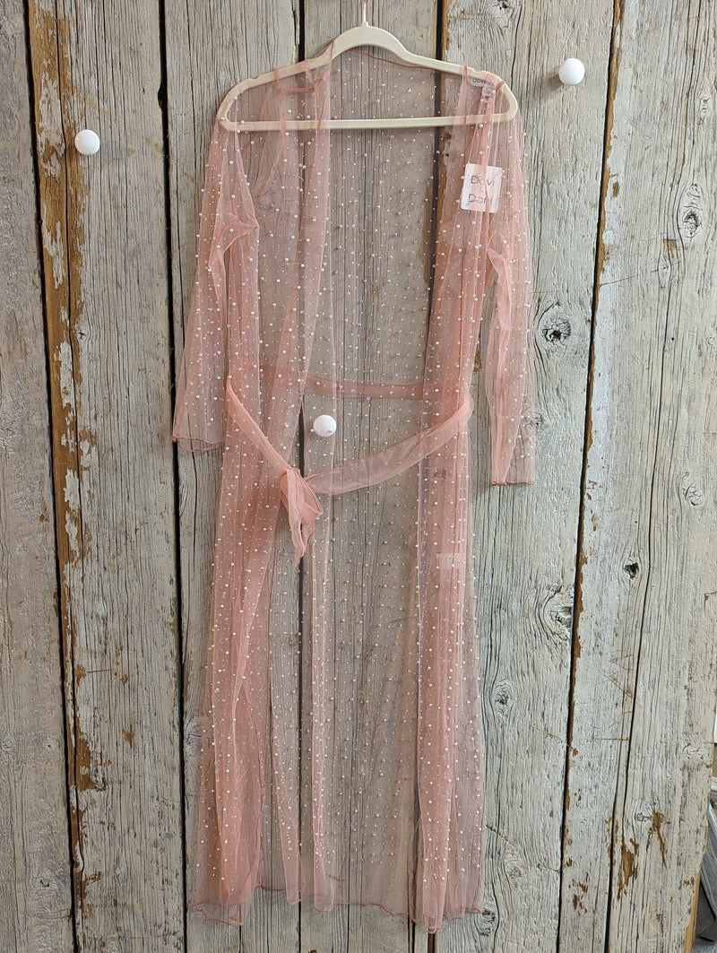 Long Mesh Duster with Pearls