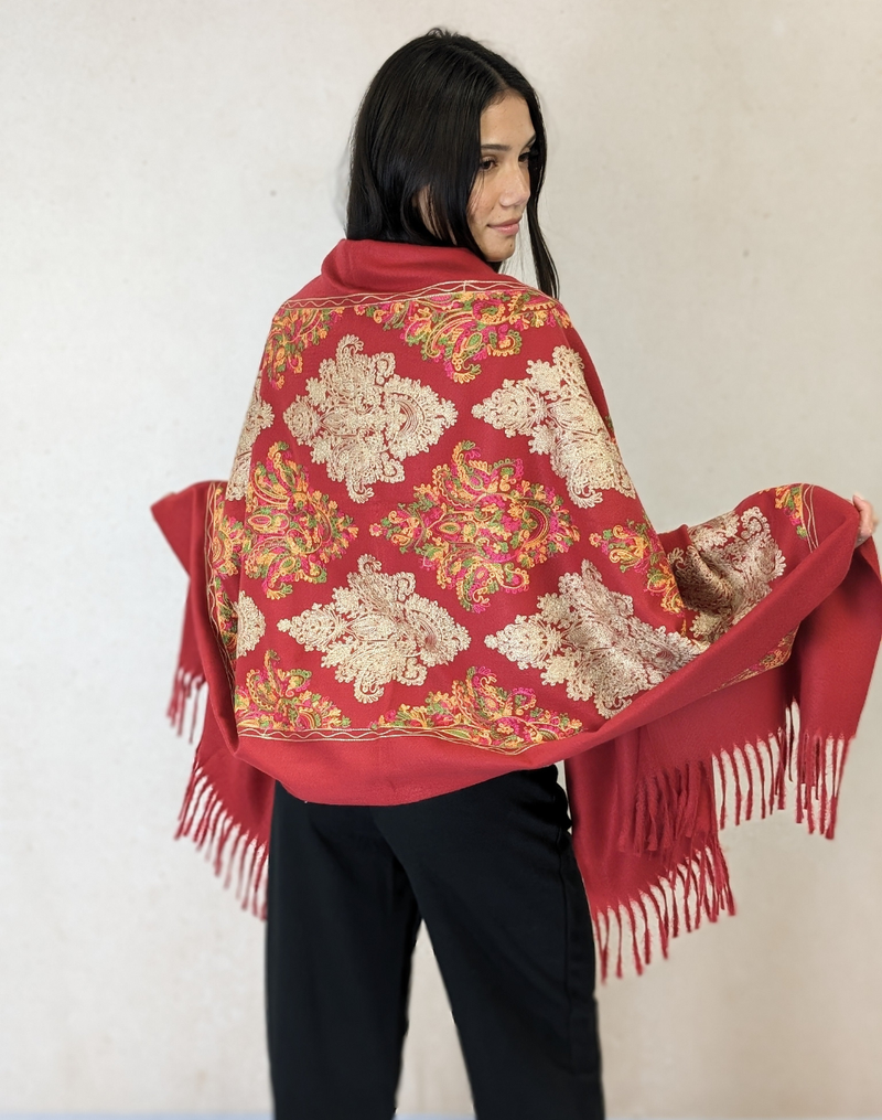 Embroidered Medallion Cashmere Scarf/Wrap