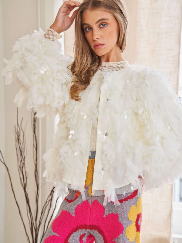 FLUFFY TIERED RUFFLE  PARTY JACKET