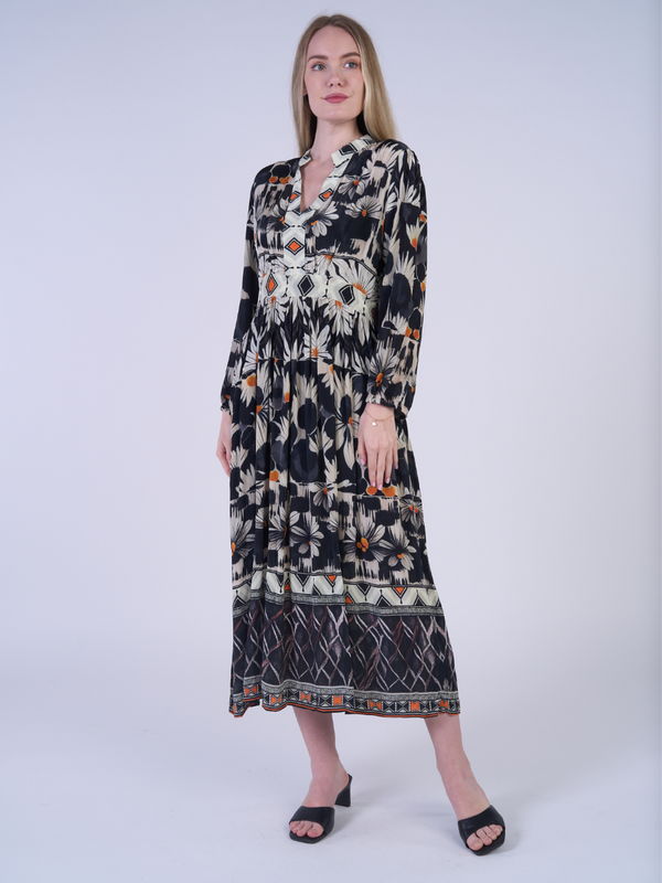 Silk Viscose Sunflower Midi Dress