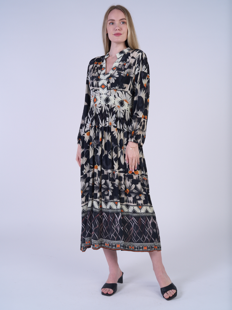 Silk Viscose Sunflower Midi Dress