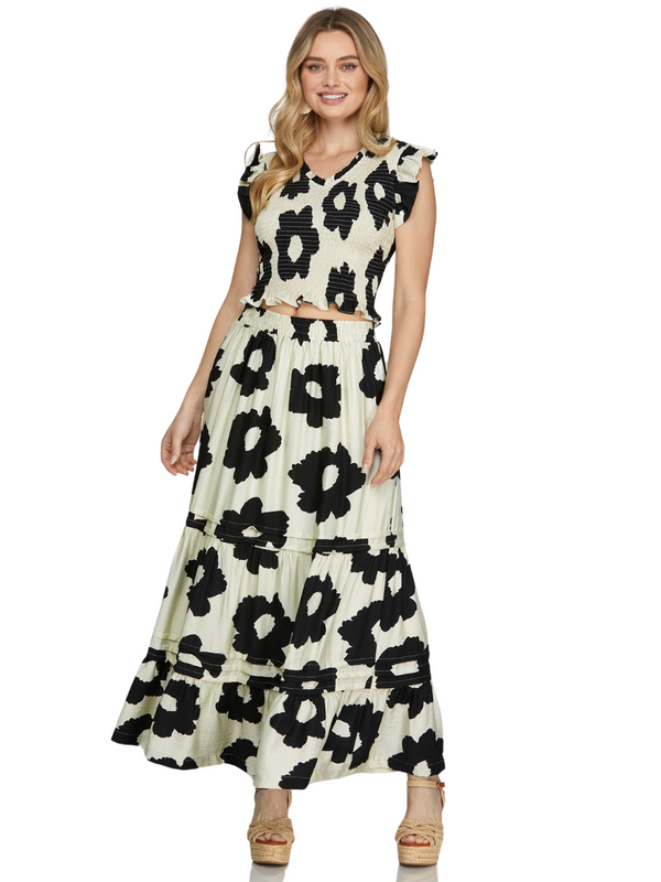 Tiered Maxi Skirt w/Pleat Detail