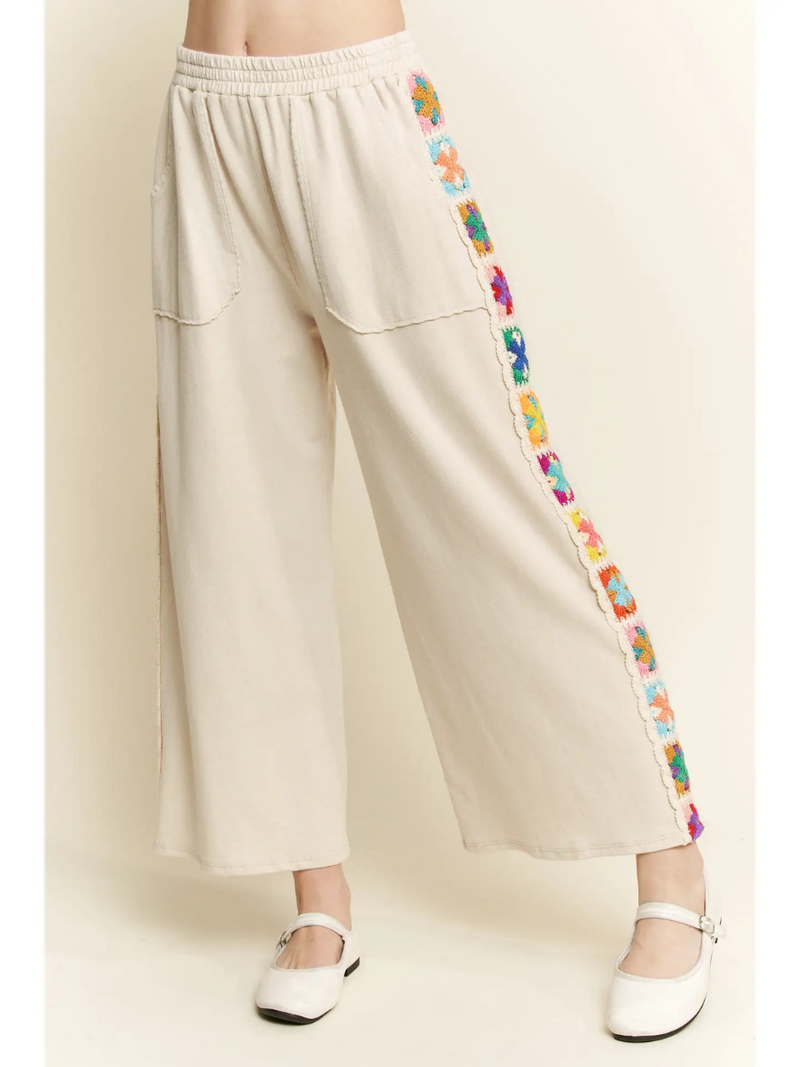 Boho Bloom Crochet Trim Pants