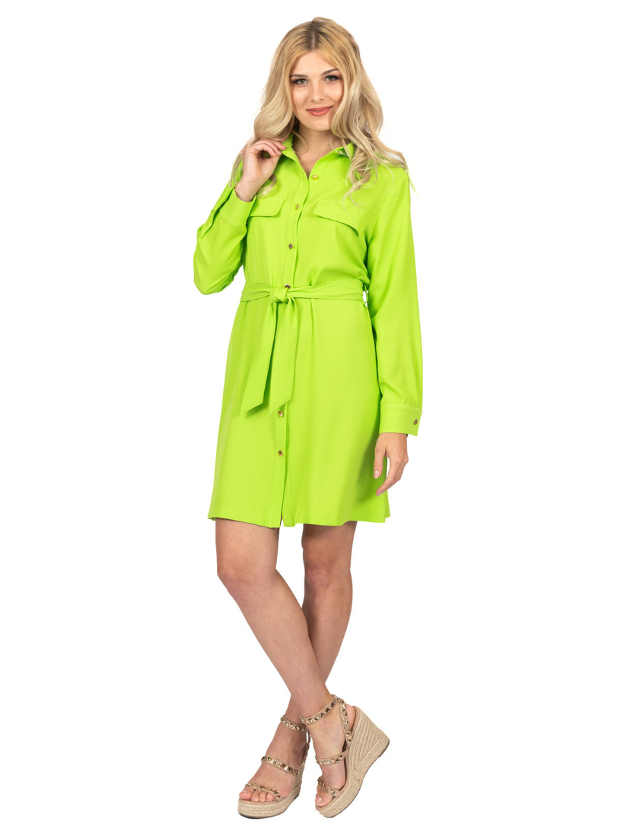 chinese dress ladies Lime Green Long Sleeves Shirt Dress – Gabi Swimwear main image 1
