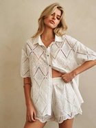 Short Sleeve Collared Button Down Lace Shirt