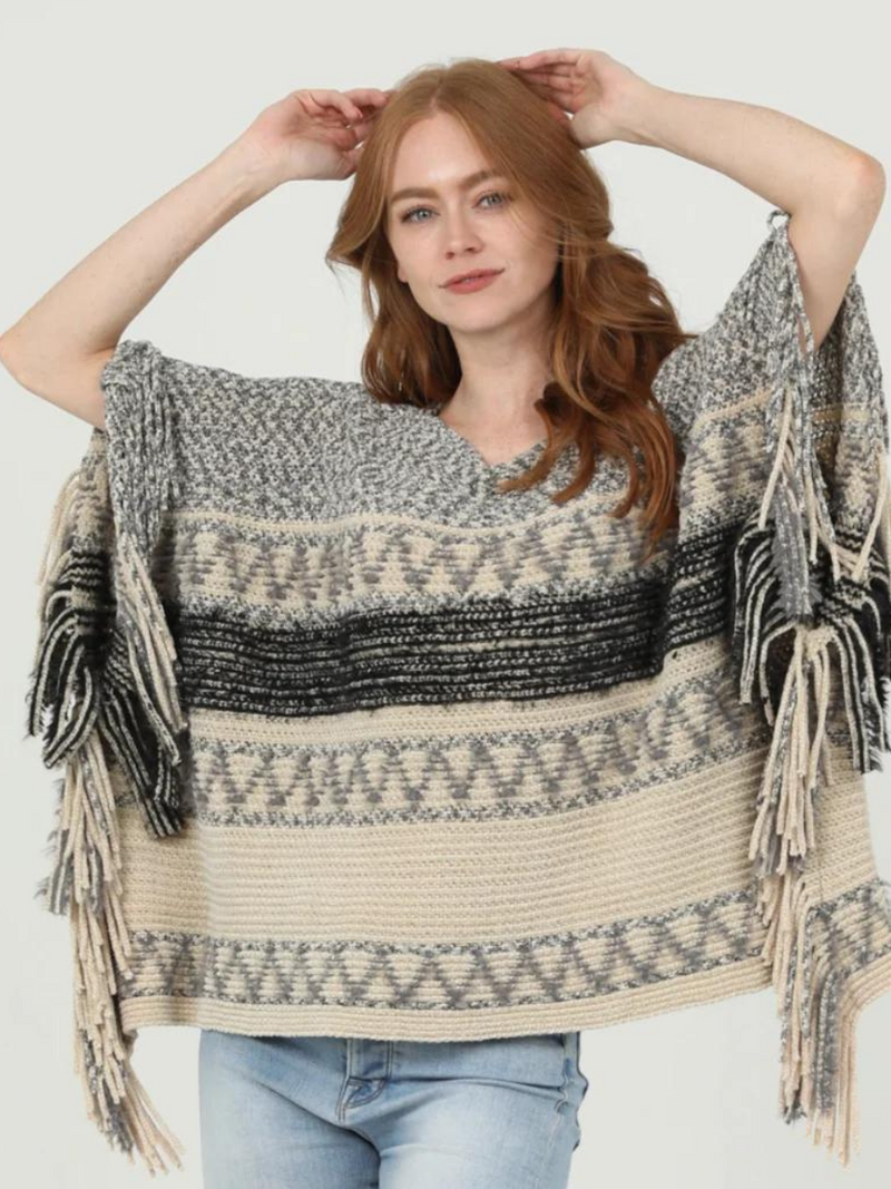 Chenille Stripe Poncho Sweater