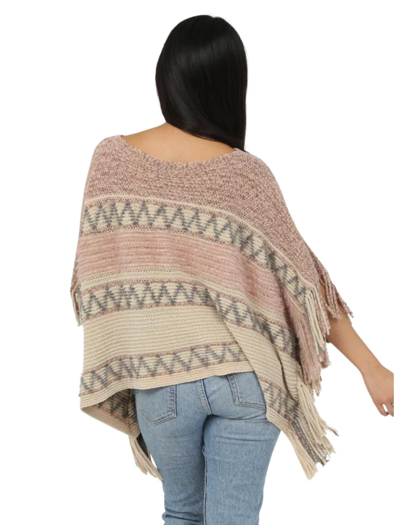 Chenille Stripe Poncho Sweater