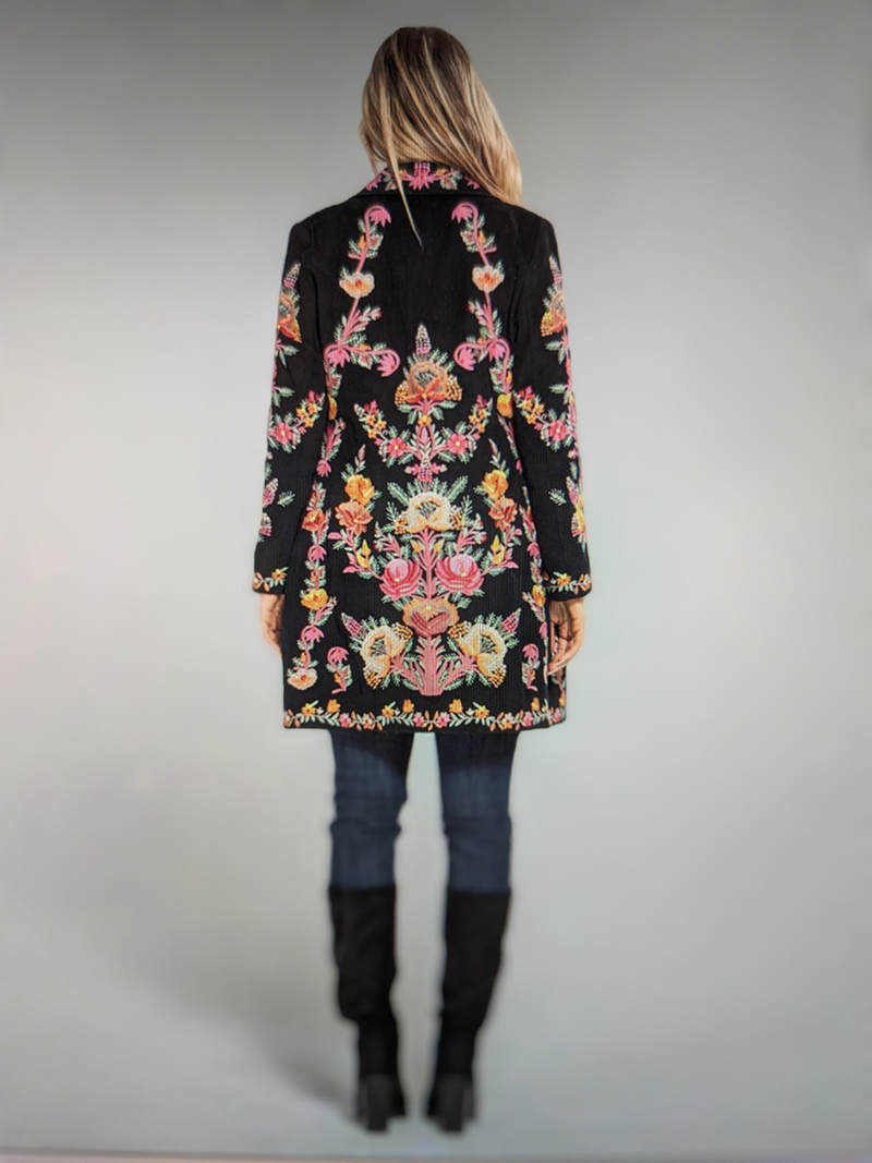 3552-MAJ  Twill Floral Embroidered Coat