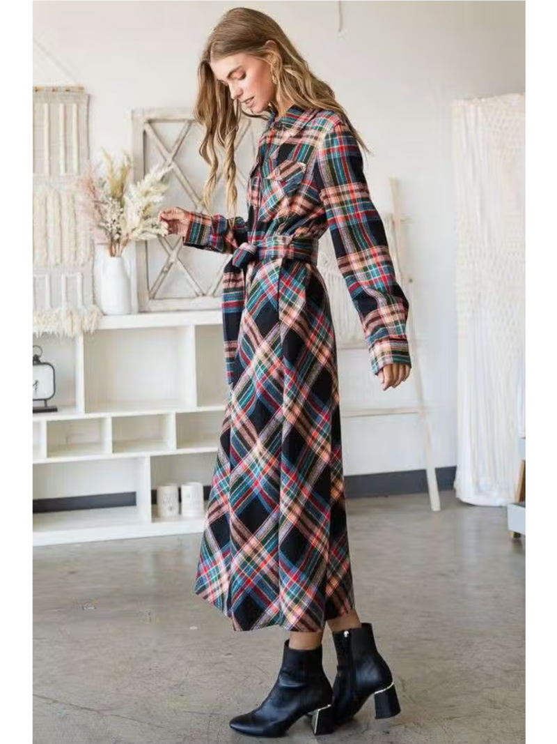 Long plaid shirt dress hotsell