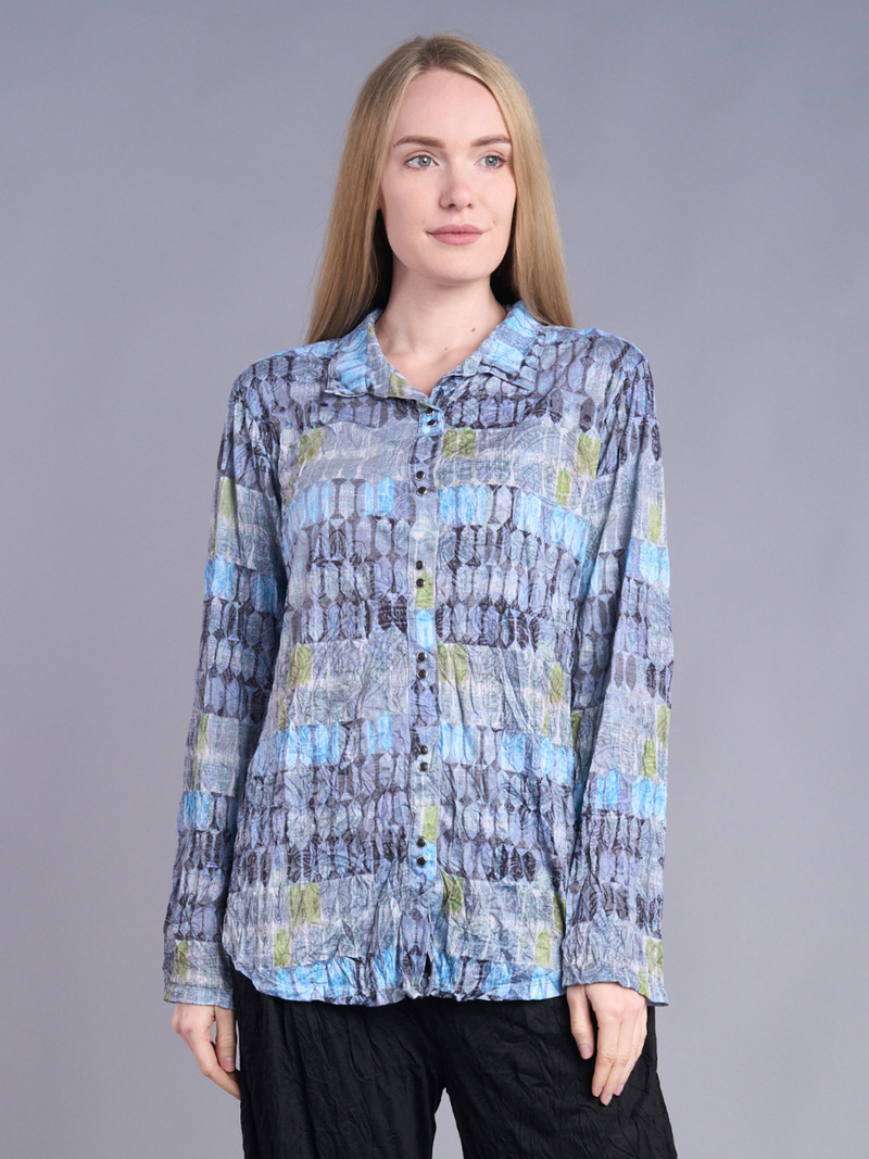 Blue Mosaic Snap-Front Top