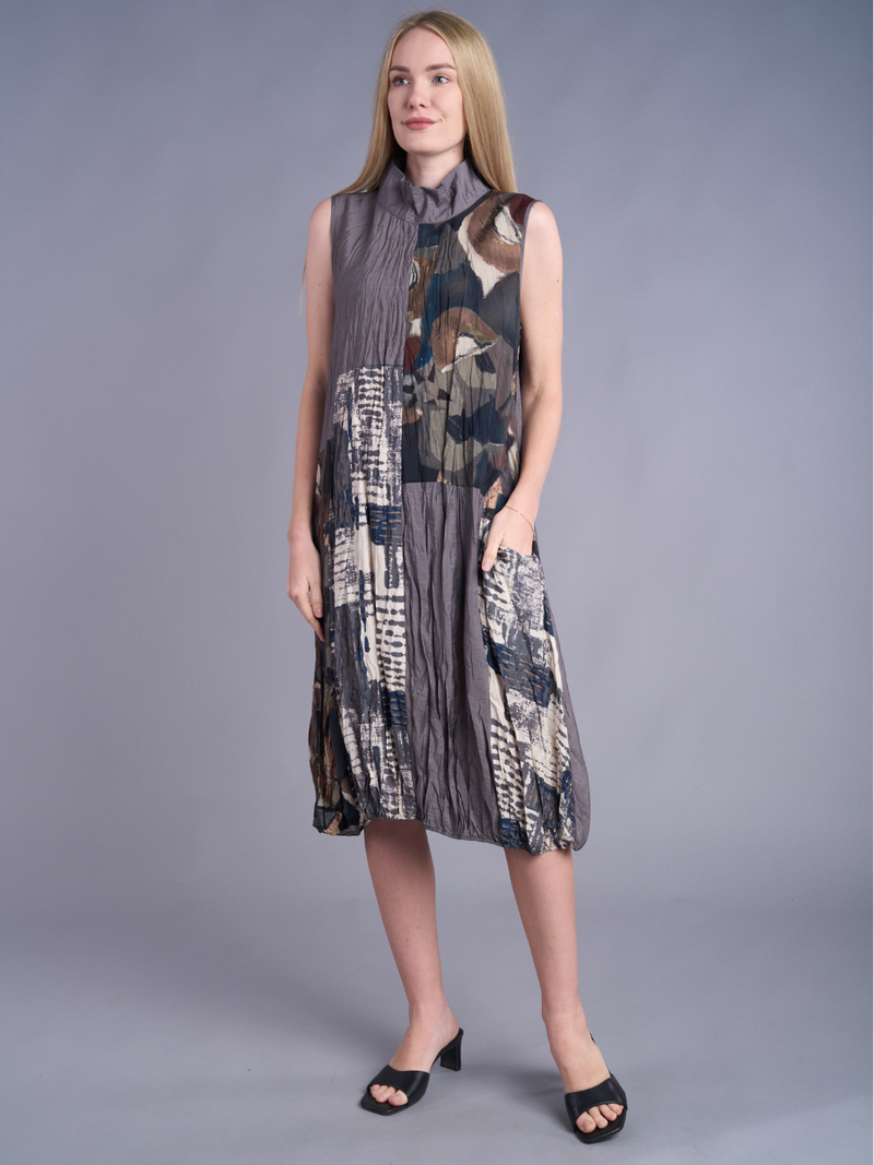 Crinkle Stone Canvas Sleeveless Dress