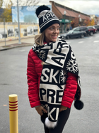 Knitted Oversize Apres Ski Scarf w/Fox Pom Poms