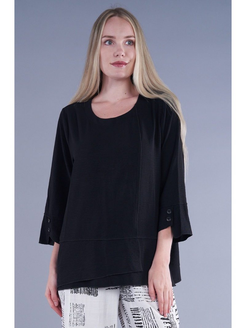 Harper Airflow Button-Sleeve Top – Black