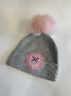 Knit Beanie w/Apres Patch & Fox Fur Pom Pom