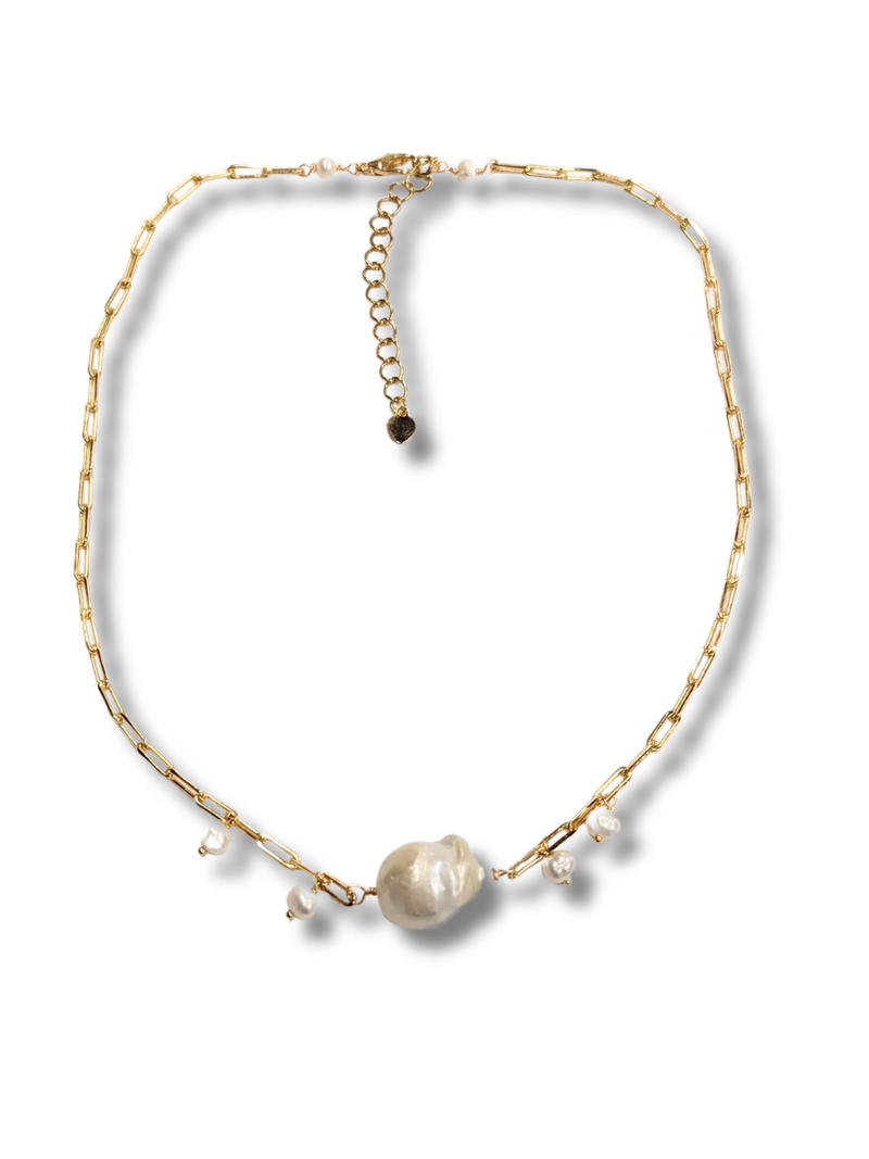 Baroque Pearl Necklace with paper clip chain