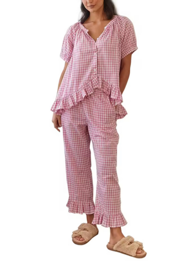 Gingham Plaid Pajama Set