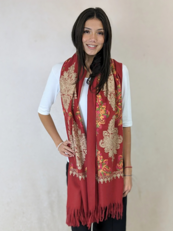 Embroidered Medallion Cashmere Scarf/Wrap