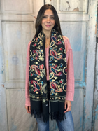 Embroidered Paisley Cashmere Scarf/Wrap