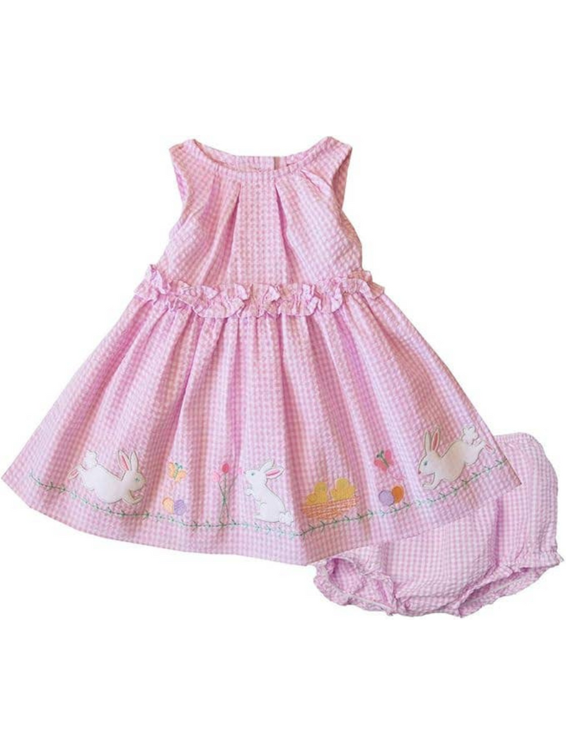 Newborn/Infant Baby Girls Pink Seersucker Dress